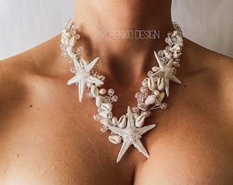 Starfish wedding necklace for women beach wedding jewelry for bride beachy sea shells and starfish necklace Beach Wedding Accessories