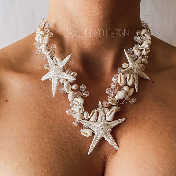 Starfish wedding necklace for women beach wedding jewelry for bride beachy sea shells and starfish necklace Beach Wedding Accessories