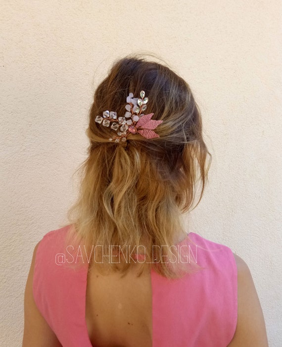 Quartz Hair Pin Bridal Hair Clip Barrette Quartz Rose Gold Etsy