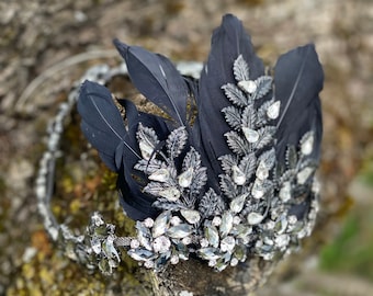 Schwarze Feder Strass Flapper Haarschmuck: 1920er Jahre Gatsby Style