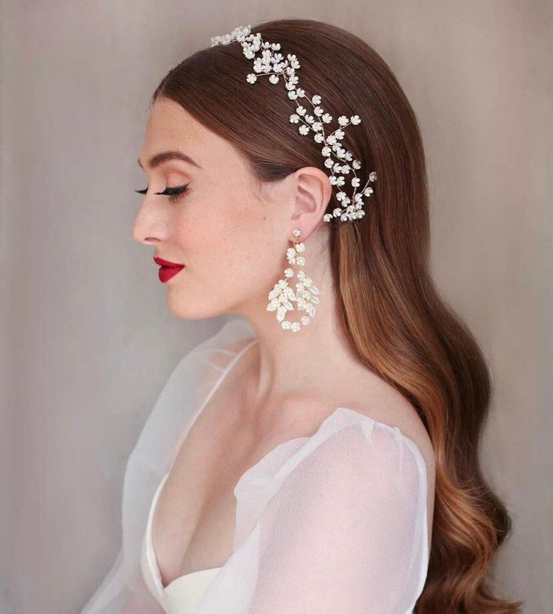 Bridal flower Crown Celestial wedding tiara Headband with Flowers Floral Bridal Tiara Bridal Headpiece White Flower Hair Wreath Beach wed image 1