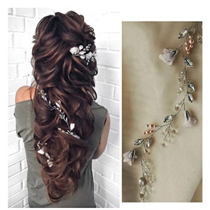 Bridal hair vine Boho wedding hair accessories Floral hair piece Pearl headpiece Wedding hair wreath beach wedding delicate hair piece