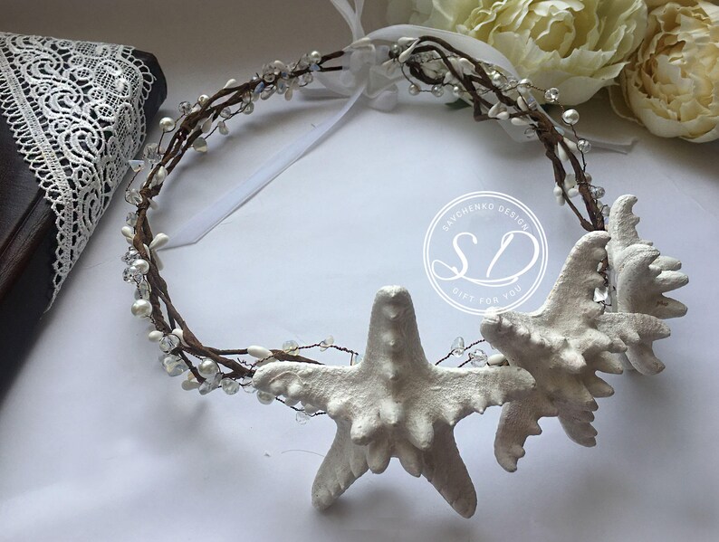 Beach Wedding Hair Piece Mermaid Costume Headband Seashell Crown Gilded starfish crown Sea shell tiara Starfish hair accessories Evil queen