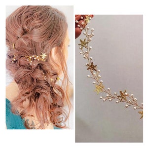 Snowflake tiara gold snowflake hair accessories winter bridal hair piece snowflake headband winter ice headpiece wedding hair vine Elsa Tiar zdjęcie 1