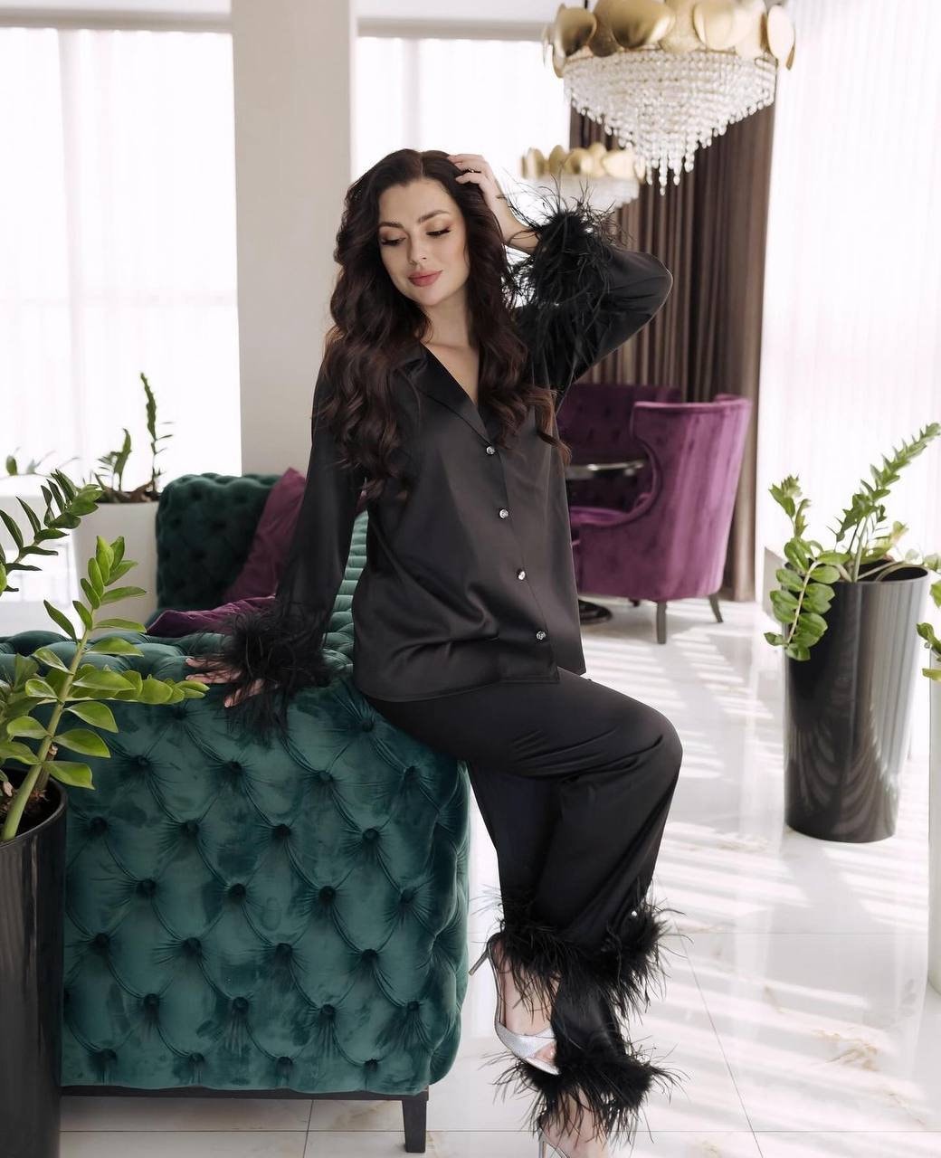 Black Silk Feather Pajamas Ireland