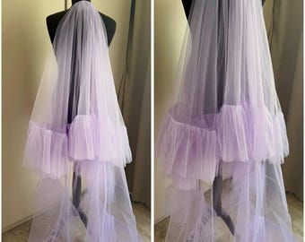 Lavender Ruffle Wedding Veil Violet Bridal Veil Dusty Lilac Veil Colorful Wedding Veil with frill edge Dreamy Purple Veil Garden Bridal Veil
