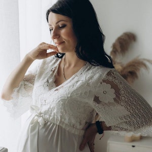 Sukienka ciążowa boho Sukienka na baby shower Szlafrok z tiulu, długi koronkowy szlafrok Sukienka ciążowa babydoll Bielizna buduarowa Suknia ciążowa z rekwizytami Zobacz