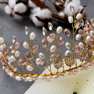 Laurel leaf tiara Wedding tiara Gold Laurel leaf crown Crystal tiara Bridal crown Wedding Hair Piece Bridal golden halo Grecian headpiece image 5