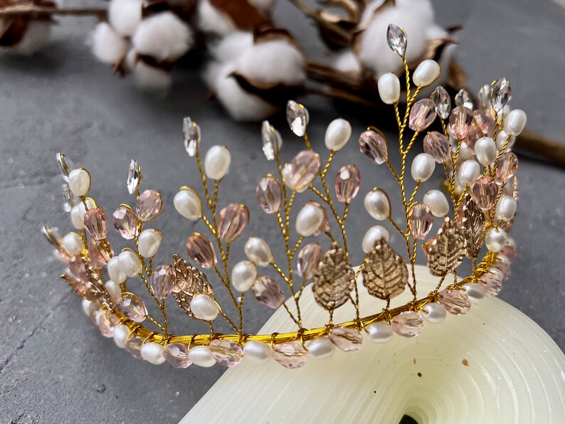 Laurel leaf tiara Wedding tiara Gold Laurel leaf crown Crystal tiara Bridal crown Wedding Hair Piece Bridal golden halo Grecian headpiece image 5