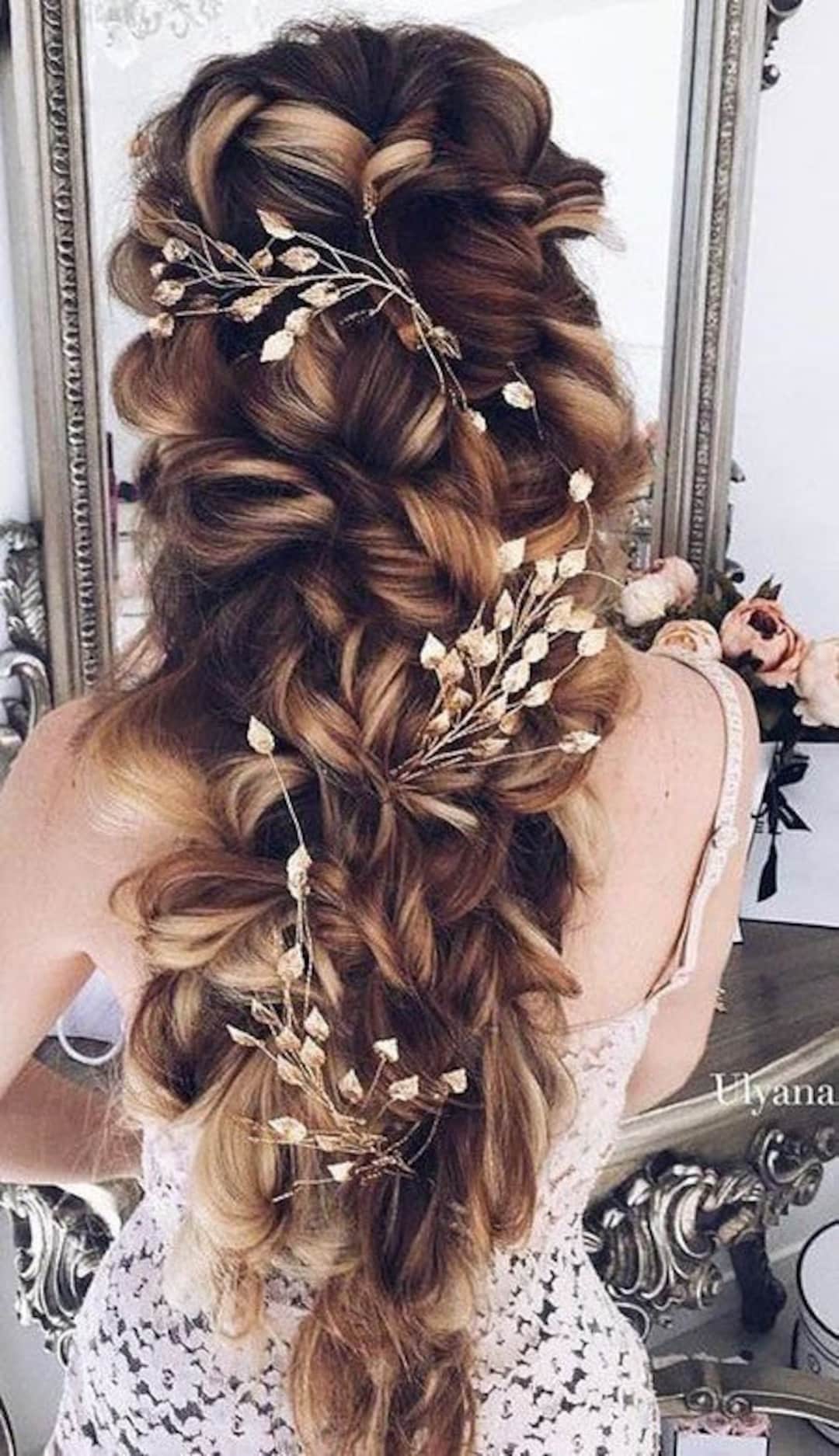 Rose Gold Leaf Hair Vine Dainty Beaded Fern Leaf Hair Vine Silver Leaf