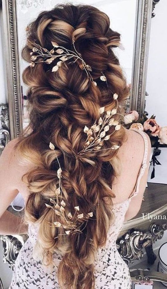 Rose Gold Leaf Hair Vine: Crystal Bridal Headpiece