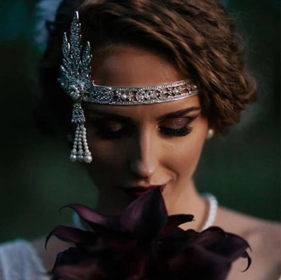 Silver Flapper 1920s Gatsby Headband Great gatsby headpiece Bridal 1920s Headpiece Gatsby Wedding Retro Headpiece Daisy Buchanan Costume