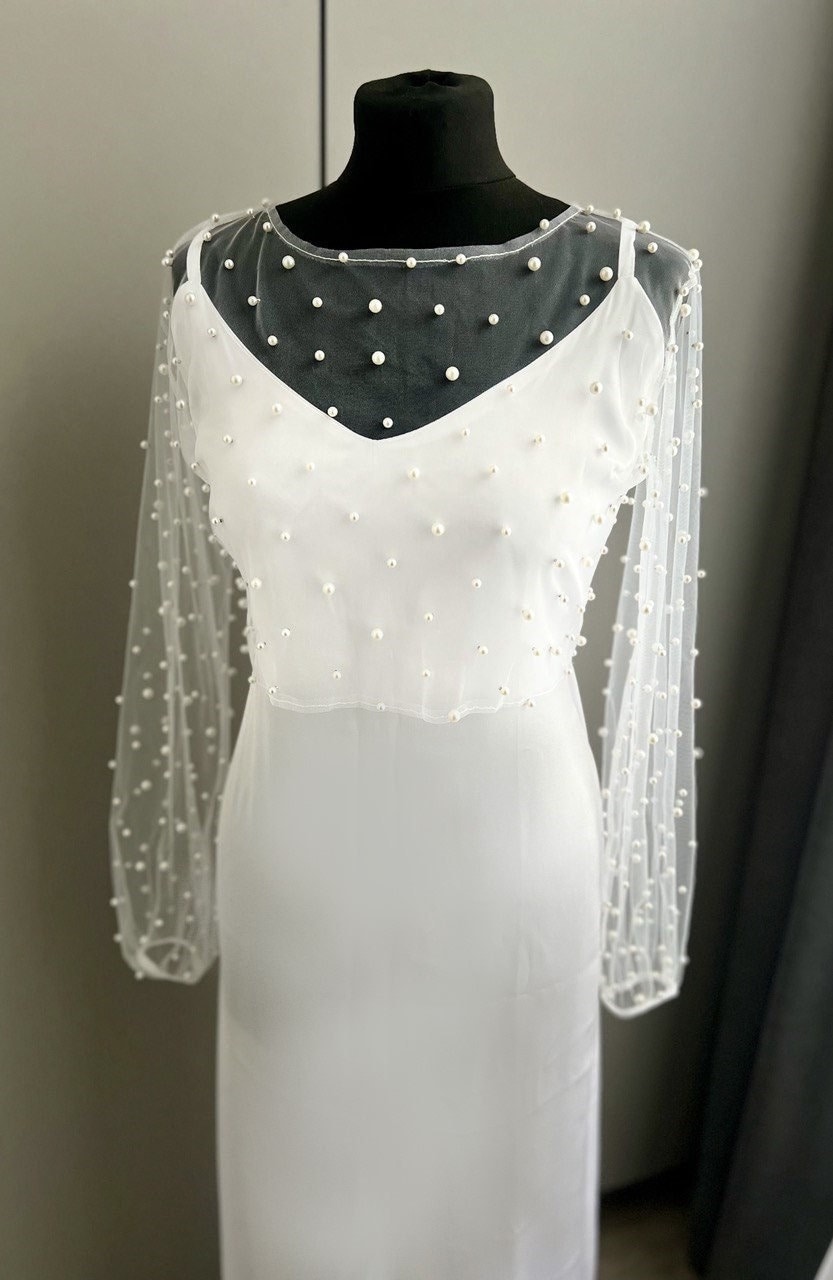 sequin beaded wedding dresses Sparkly Beaded Sequin A-line Sweep Train Bridal Dress Light Ivory