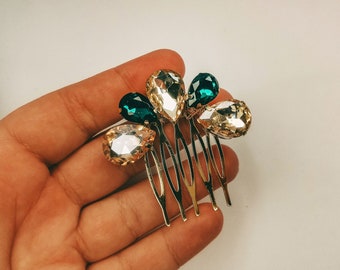 Emerald Rhinestone Bridal Hair Comb: Green Wedding Hair Accessory
