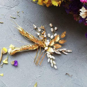 Wheat hair clip Gold Wheat hair comb Wheat jewelry Wedding hair piece Wheat hair accessories Wheat bridal hair piece Pearl bride headpiece