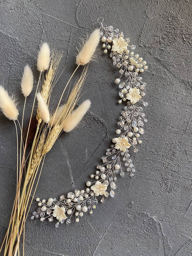 Bridal Hair Vine Wedding Hair Accessories Boho Floral Hair Etsy