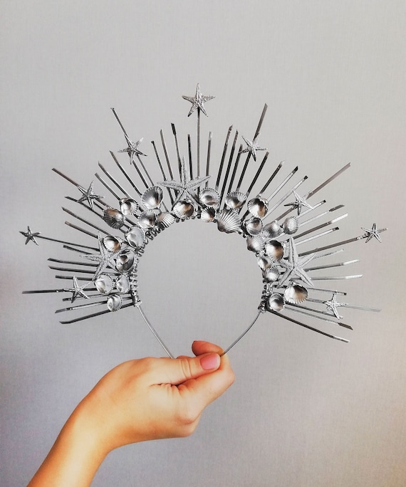 Sunburst Starfish Crown: Silver Star Halo, Beach Wedding - Etsy display picture 1