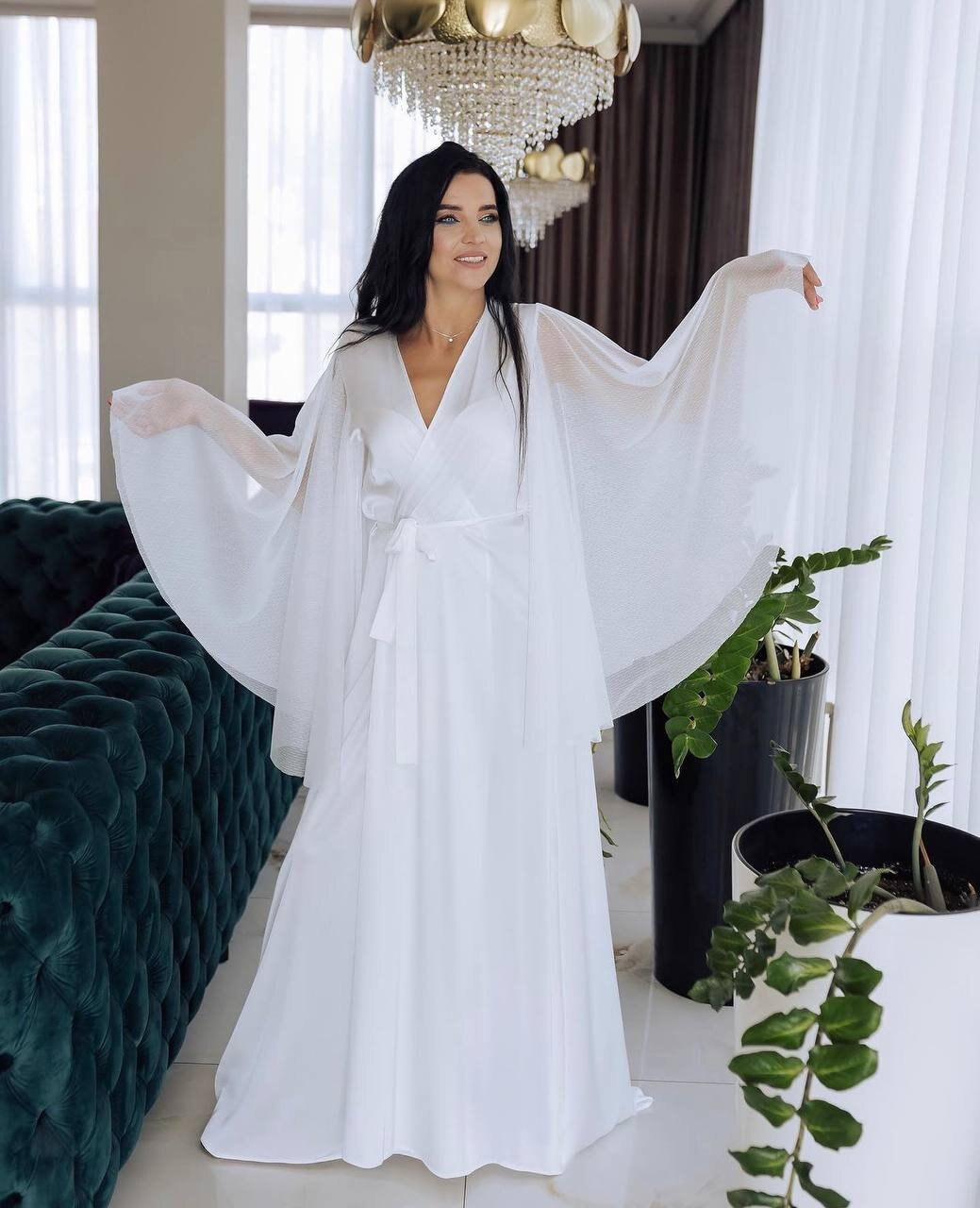 Sheer Bridal Robe: Wide Sleeve Maxi Robe With Train - Etsy