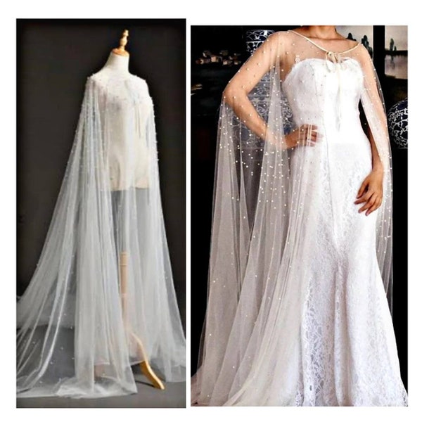 Cape voile avec perles Cathedral Veil tulle cape de mariage Cape de mariage Voile moderne Perle Drapé cape de mariée Épaules Cape Pearl Robe de mariée