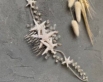 Mermaid headpiece beach wedding hair piece seashell headband starfish back hair comb bridesmaid hair clip starfish tiara nautical bridal