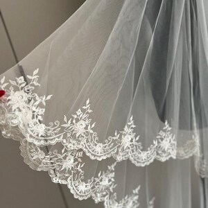 Flower Veil Wedding Veil Floral embroidered veil Dreamy Wedding veil garden wedding veil Boho Bridal Veil mantilla style Botanical floral