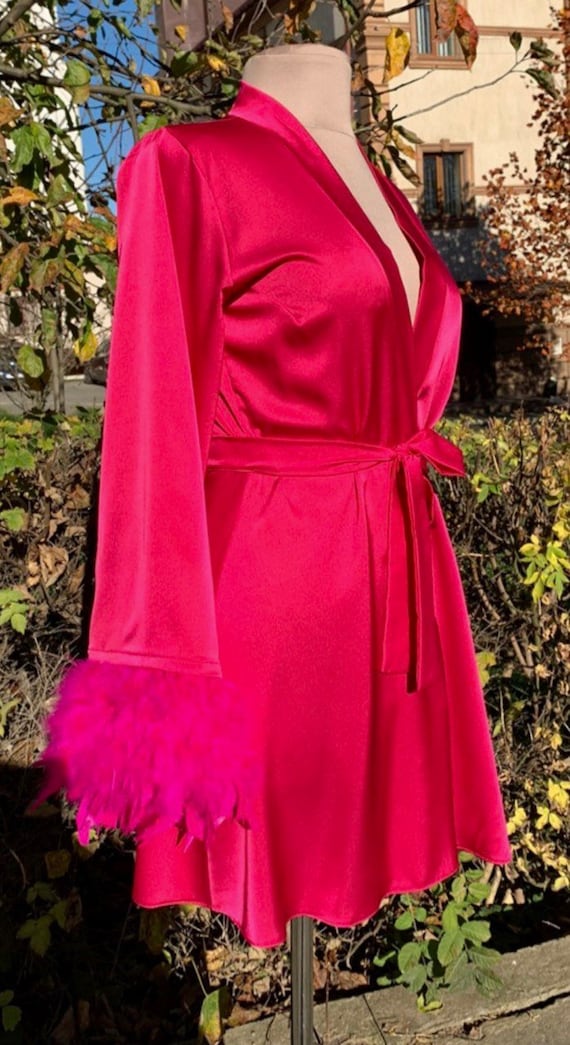fuchsia pink dressing gown Men's Dressing Gown Black and White Baroque Fuchsia Pink Handmade in Germany