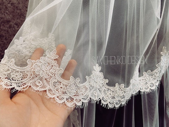 Scalloped Cathedral Wedding Veil With Blusher - Double Tier  display picture 1