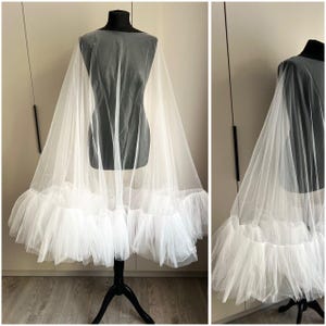 Ruffle Wedding Cape Detachable Carpet Cape Modern ruffle veil removable cape detachable wedding cape with ruched tulle sleeves