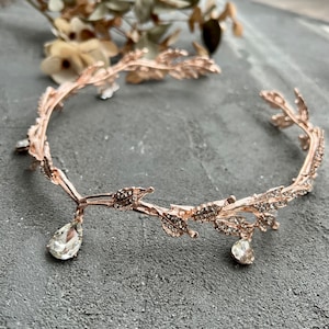 Gold leaf diadem Woodland wedding bridal crown Greek goddess circlet headpiece elf headpiece elven crown golden leaf tiara Halloween gifts