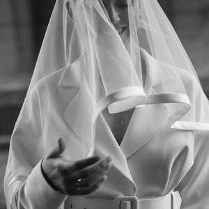 Satin Ribbon Edge Bridal Veil Simple Wedding Veil one Tier cathedral bridal Veil Classic Elegant Veil Trim Edg bridal veil with ribbon edge