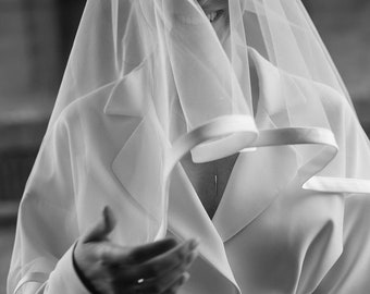 Satin Ribbon Edge Cathedral Wedding Veil Bridal Cascading Veil Satin Edge Veil Simple Cascading Bridal Veil classic Trim veil with ribbon