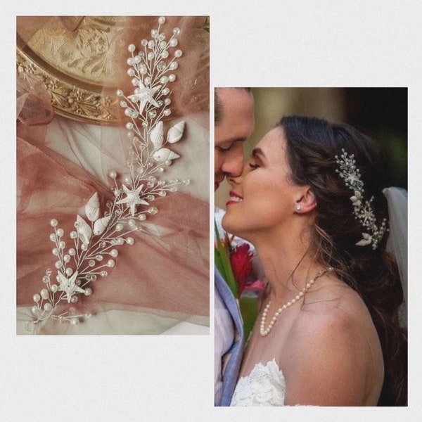 beach wedding hair accessories Mermaid hair piece starfish bridal hair vine nautical hair vine seashells hairpiece bridal beach crown