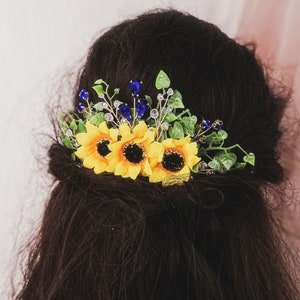 Sunflower Hair Comb: Bridal Hair Piece with Sapphire Rhinestones