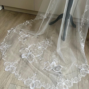 Wedding veil Embroidery cathedral veil Bridal veil two tier Mantilla wedding veil ivory 2 tier veil Fingertip veil lace floor length veil