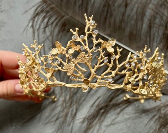 Gold Butterfly Wedding Crown: Boho Bridal Tiara Headband