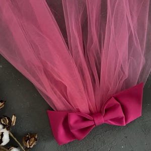 Hot pink bow veil Wildflower veil Bridal Shower veil Bachelorette Party Favor Satin bow veil hen do Alternative Wedding Veil Pink Cute Bow