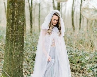 Tulle Hooded Cape Hooded Wedding Veil simple cape veil bridal veil Wedding cape with hood bridal cloak Chapel veil mantilla Long Tail Cape