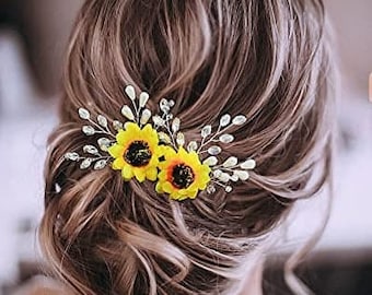 Sunflower hair clip Sunflower hair accessories Bridal hair piece Sunflower headband wedding Sunflower bobby pin sunflower hair pins wedding