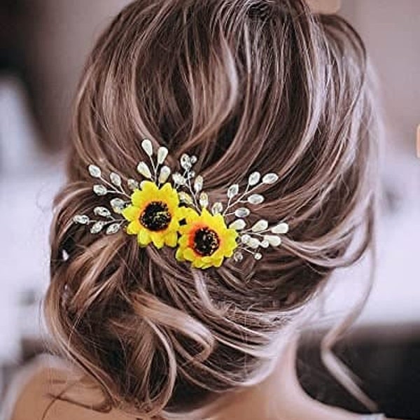 Sunflower hair clip Sunflower hair accessories Bridal hair piece Sunflower headband wedding Sunflower bobby pin sunflower hair pins wedding