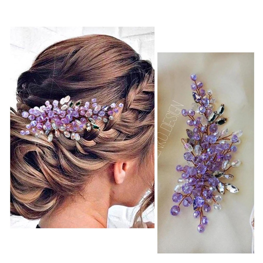 Lavender Bridal Hair Comb Purple Hair Accessory Amethyst Hair Etsy