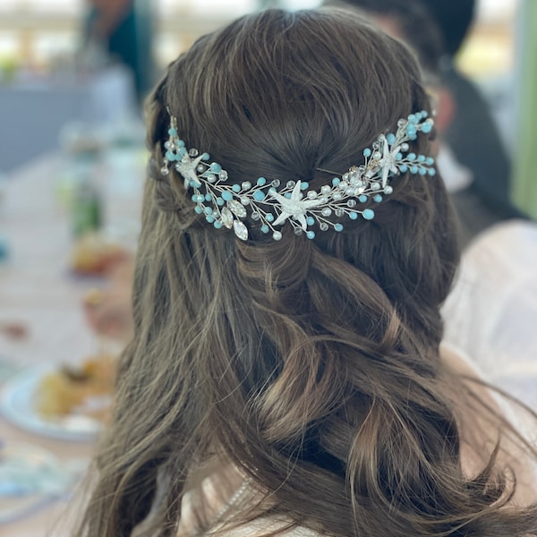 seafoam Beach wedding hair accessories mermaid headband blue seashell hair vine mermaid adult starfish crowns seashell headband seash