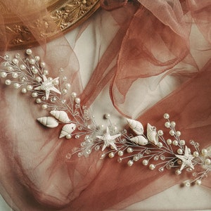 beach wedding hair accessories Mermaid hair piece starfish bridal hair vine nautical hair vine seashells hairpiece bridal beach crown