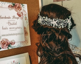 Starfish Bridal Headband: Seafoam Green Mint Hair Vine