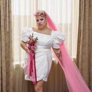 Bright Pink Hot Pink Veil Halloween cosplay veil Fuchsia Pink bridal wedding veil Vegas veil vibe elopement veil Modern Veil Baby Pink veil