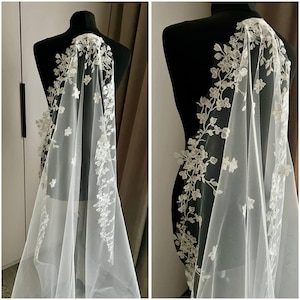 Lace Mantilla Veil One Tier Bridal Veil Vintage Wedding Lace Veil Boho Lace Edge Bridal Veil 1st Communion Mantilla Cathedral Wedding Veil