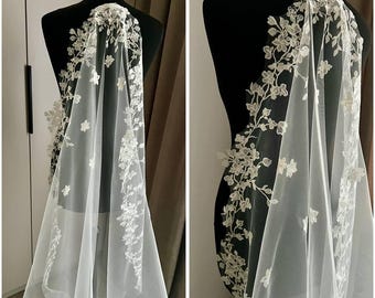 Voile mantille dentelle un étage voile de mariée vintage voile de dentelle de mariage bordée de dentelle bohème voile de mariée 1ère communion mantille cathédrale voile de mariage