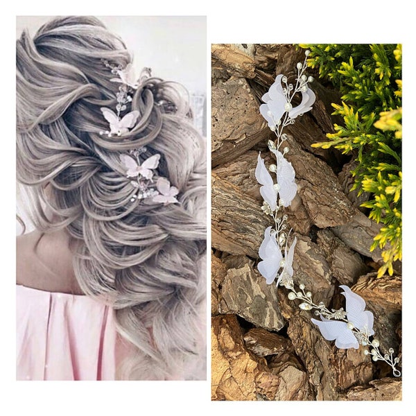 Farfalla capelli vite farfalla Pezzo per capelli da sposa Accessori per capelli farfalla Copricapo da sposa aureola Fascia Boho Vite farfalla per la sposa