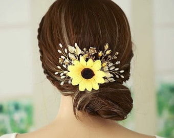 sunflower hair piece,autumn hair vine,sunflower headband wedding floral crown,autumn dried hair vine, boho wedding, yellow wedding headpiece