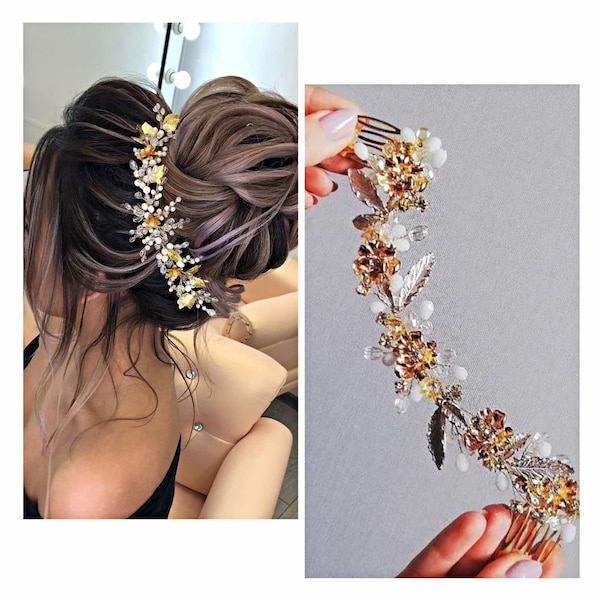 baroque headband  Gold flower Updo Headpiece Floral hair comb laurel vintage tiara Back hair piece greek  Flower Hair Vine all wedding tiara