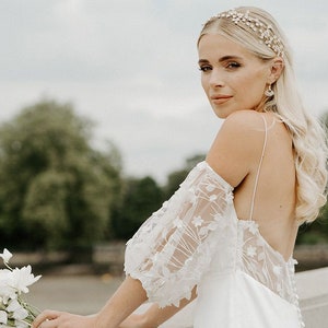 Bridal flower Crown Celestial wedding tiara Headband with Flowers Floral Bridal Tiara Bridal Headpiece White Flower Hair Wreath Beach wed image 5